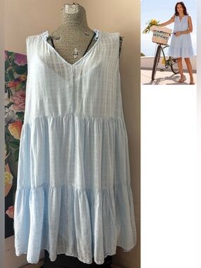 WONDERLY SKIES ARE BLUE TIERED DRESS, LINED, LIGHT, AIRY, FLATTERING SILHOUETTE